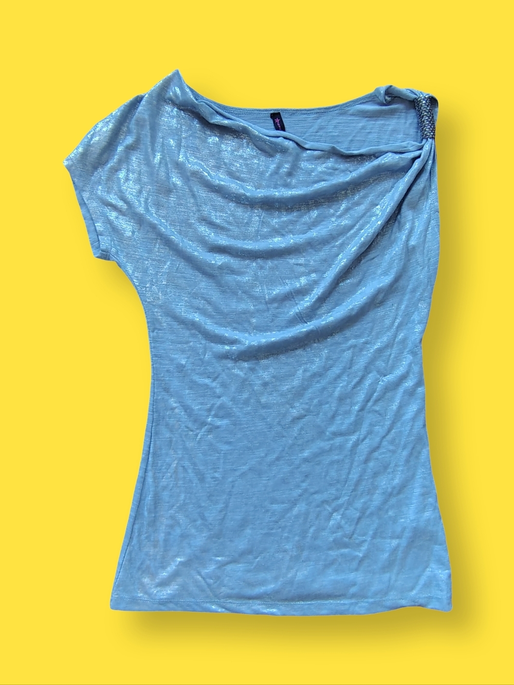 Y2K Vintage Baby Blue Glitter Top Asymmetric Sleeve Fairy Grunge Size Medium